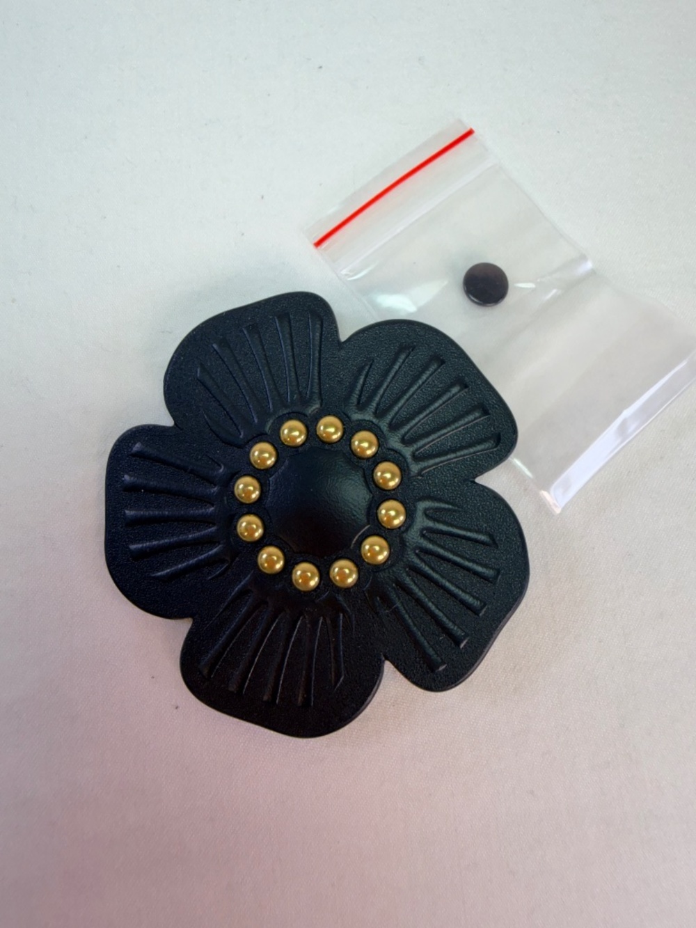 Coach Black Leather Tea Rose Pin